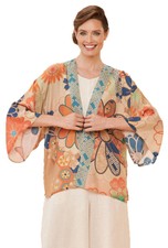 Powder Womens 70s Kaleidoscope Floral Kimono Jacket - Coconut Cream
