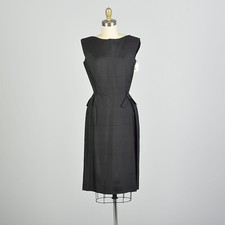 XS 1950s Sleeveless Silk LBD Wrap Skirt Cocktail Little Black Dress Vintage