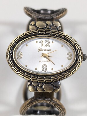 Geneva Womens Bronze Tone Pebble Oval Chain Link Cuff Bracelet 6'' Tribal Western
