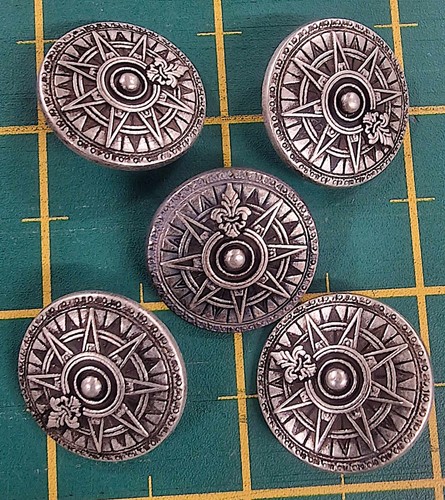 Compass Button, metal, 23mm, Shank, Antique Silver, Set of 6 - Picture 1 of 1