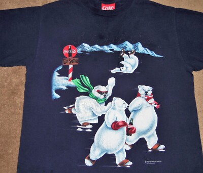 VTG 90's COCA-COLA ICE SKATING POLAR BEAR 1994 COKE CHRISTMAS HOLIDAY SHIRT XL