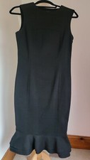 Zara Basics Dress M Black Knee Length with layered Hem/Stretch Very Flattering