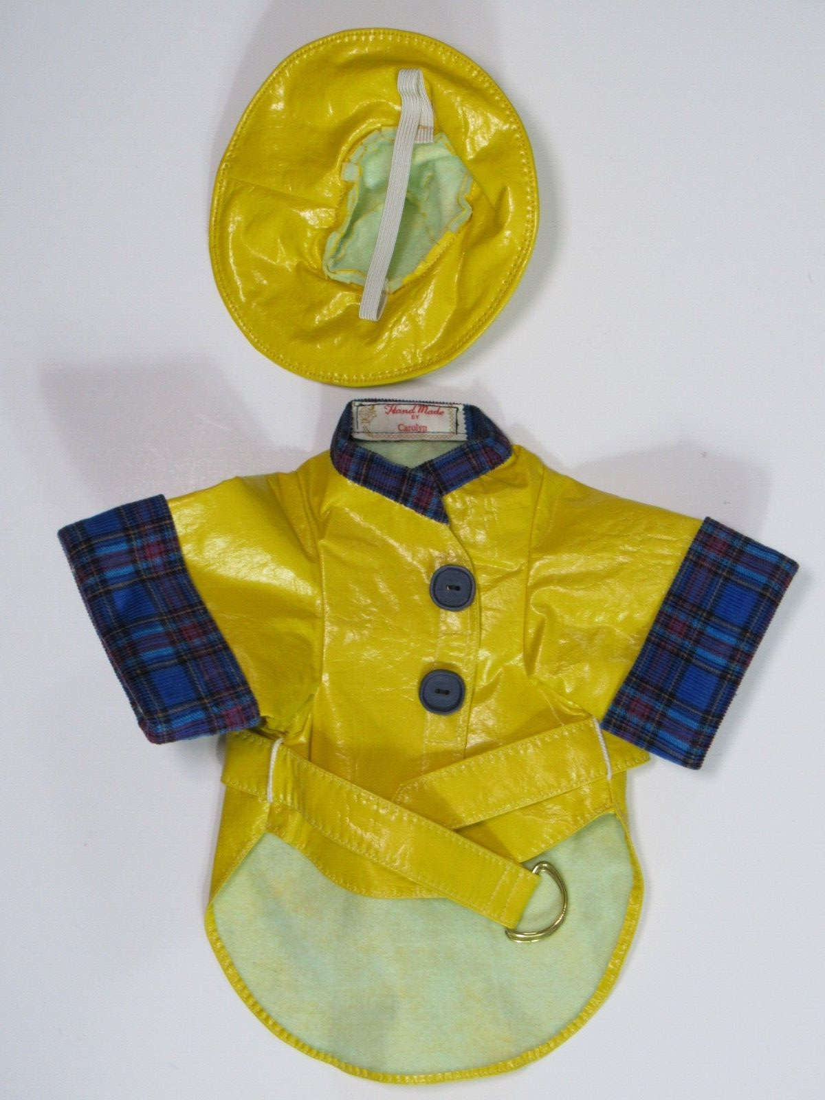 Small Dog Blue Plaid Raincoat Outfit Handmade by Carolyn-image