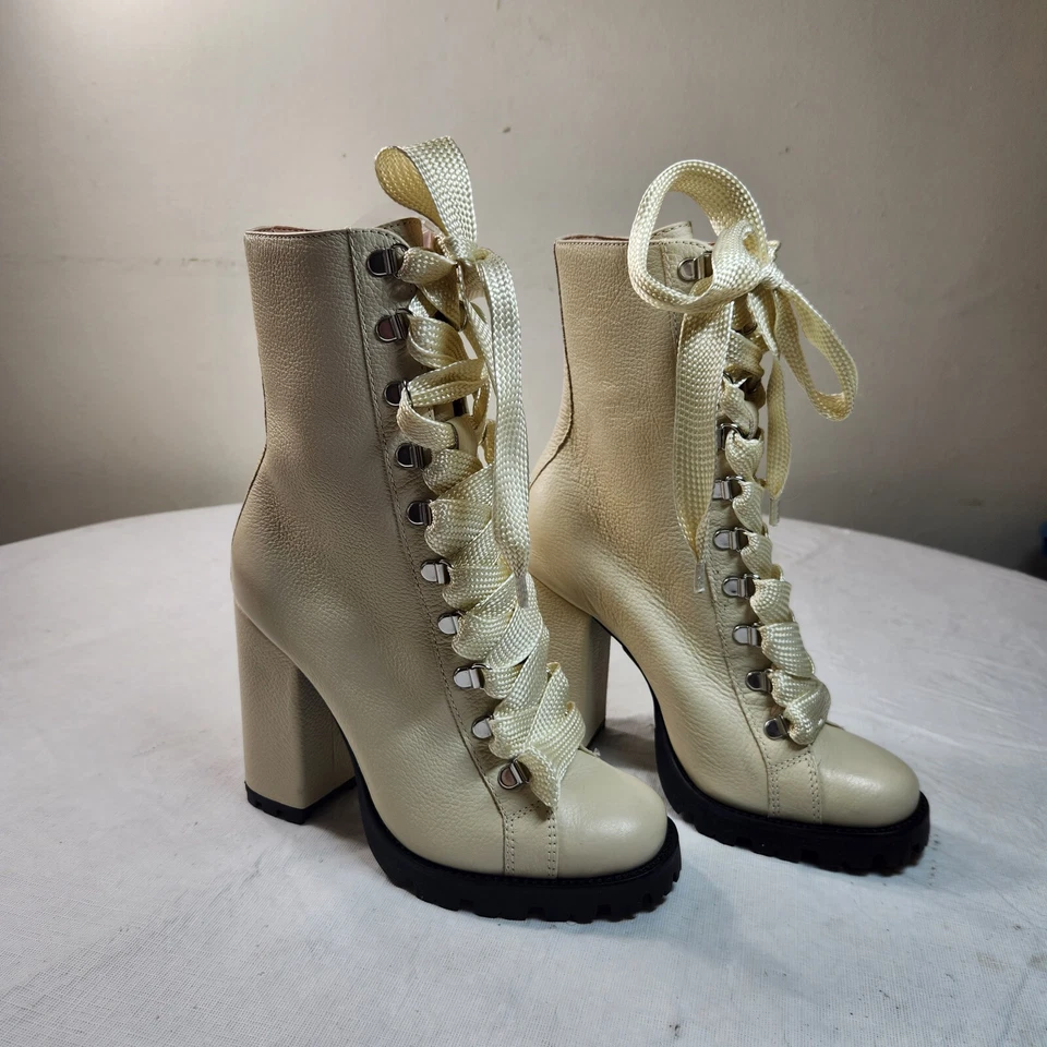 SCHUTZ Botas Mujer Cuero Zara Con Cordones Combate Bloque Tacón Talla 6.5 B 598 Foto 3 de 4