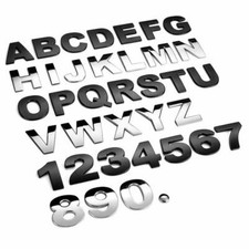 3D Metal Alphabet Silver Badge Chrome Black Letters Numbers Logo Car Stickers