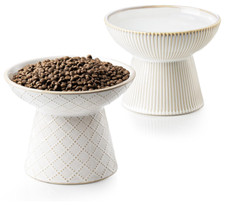 Elevated Ceramic Cat/Dog Bowl Set, 2pcs Food  Water Dishes 6.2"W x 5"H 