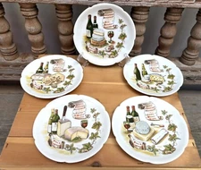 (5) Vintage Rochard Limoges Wine & Cheese Appetizer Plates 5.5”