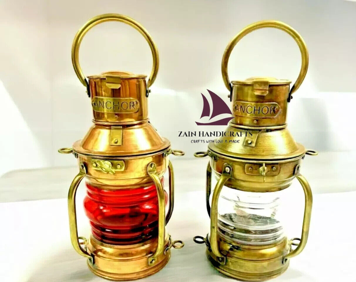 ZAIN Vintage Brass Oil Lamp Maritime Ship Lantern-Anchor Boat