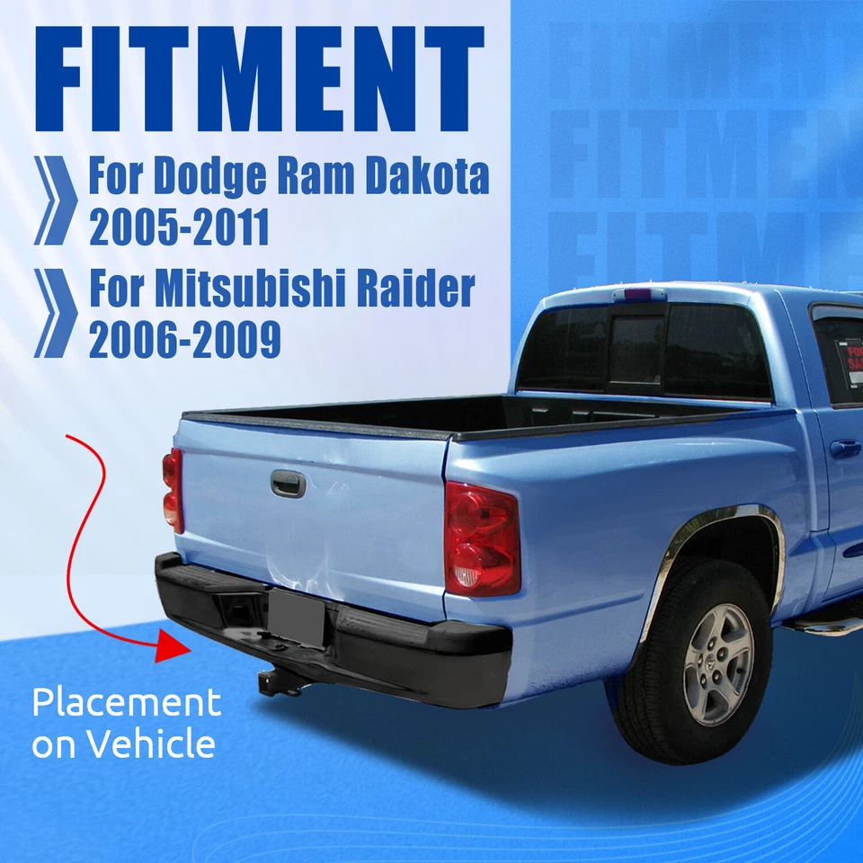 Black Steel Rear Step Bumper w/ Brackets Assembly For Dodge Ram Dakota 2005-2011 Foto 3 de 4