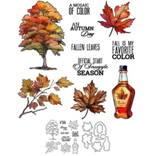Autumn Days Leaves Tree Maple Syrup Bottle Metal Cutting Dies Clear Stamps Craft