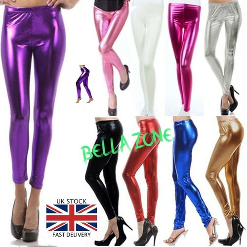 Ladies Disco Leggings Stretch Shiny 