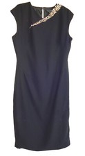$159 London Dress Embellished Neck Bodycon Sheath 10 Large Black Jewel Shoulder