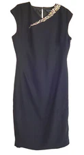 $159 London Dress Embellished Neck Bodycon Sheath 10 Large Black Jewel Shoulder