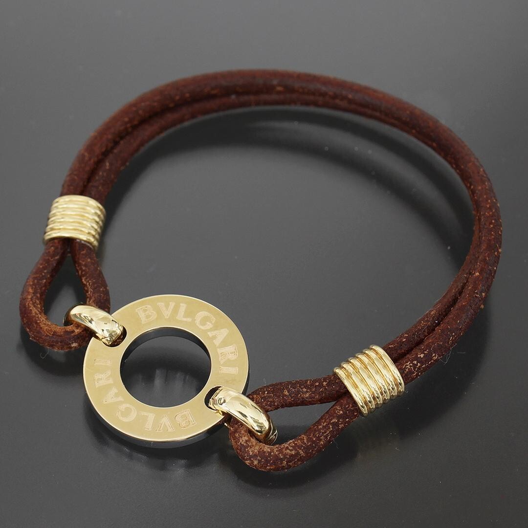BVLGARI Leather Bracelet YG18K 15cm Unisex AUTHENTIC E0391 BVLGARI Leather Bracelet YG18K 15cm Unisex AUTHENTIC E0391