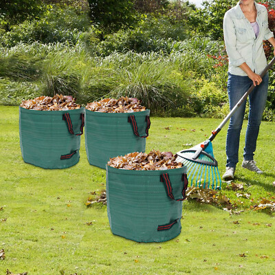 3-Pack 100L Reusable Green Yard Waste Bags with Support Frames