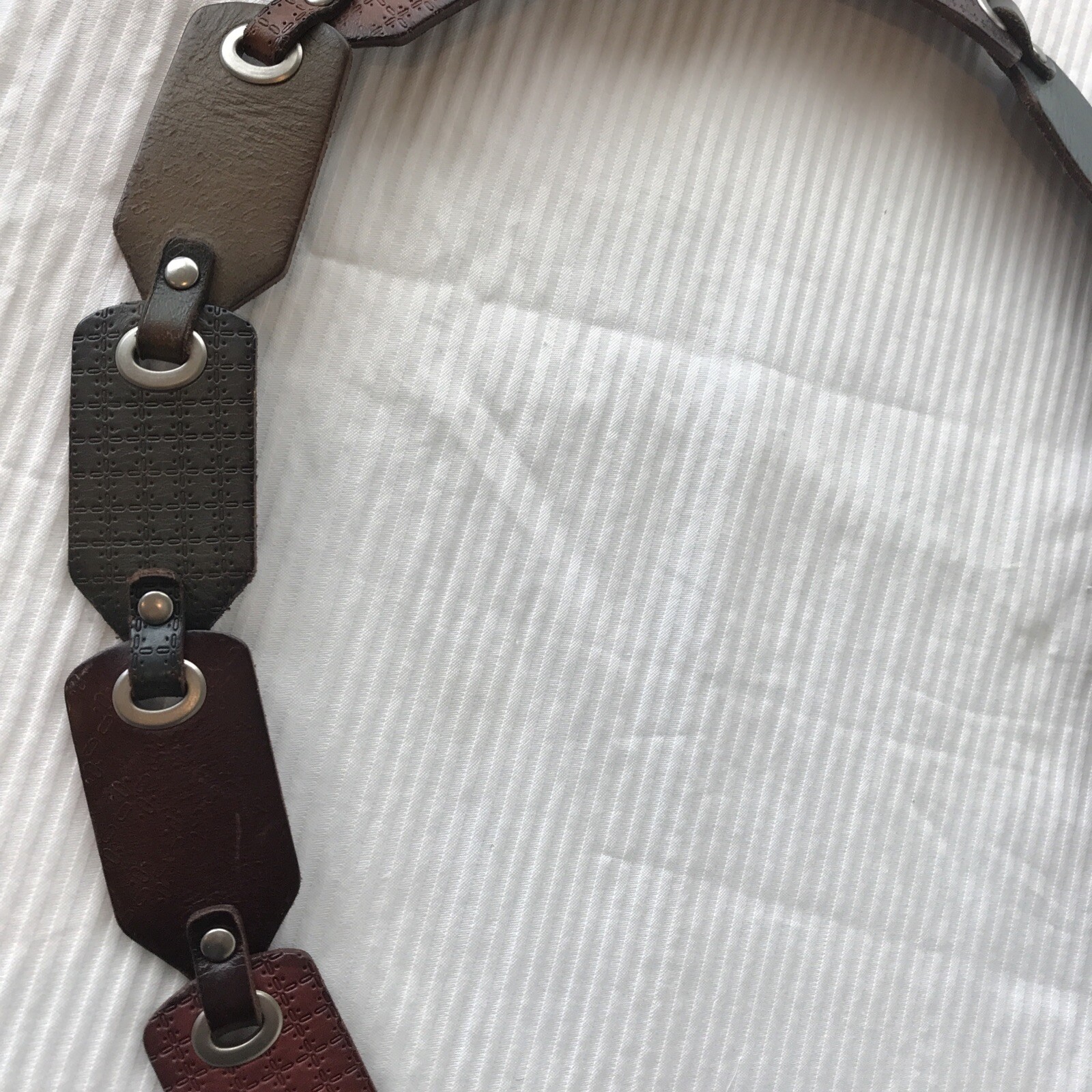 Fossil Leather Patchwork Belt Tooled Patterns Stu… - image 8