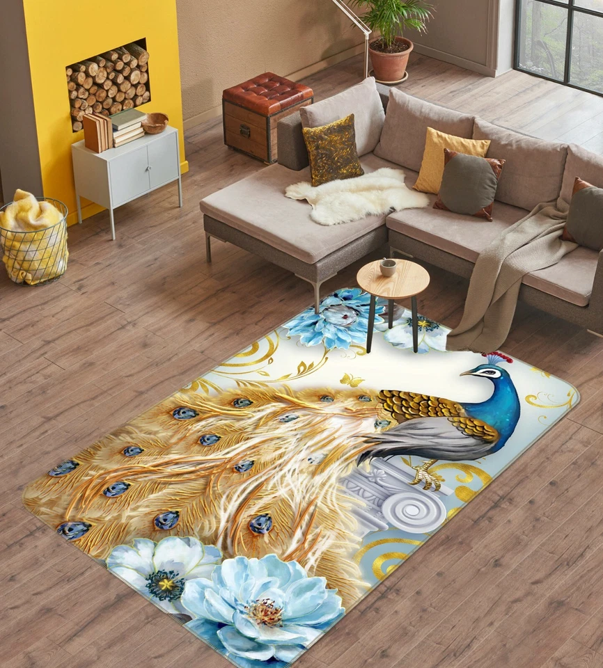 Alfombra antideslizante juego pavo real amarillo 3D ZHUA4313 alfombra foto alfombra Zoe Foto 2 de 4