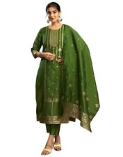 Women's Rayon Viscose Banarasi Jacquard Straight Kurta Pant with Dupatta Set