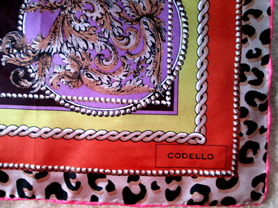 Foulard Vintage En Soie CODELLO - Dimensions 86x88 Cm - Bleu Ciel - Accessoire Élégant Occasion