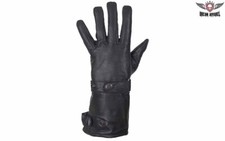 New Long Black Full Finger Leather Motorcycle Biker Riding Gloves