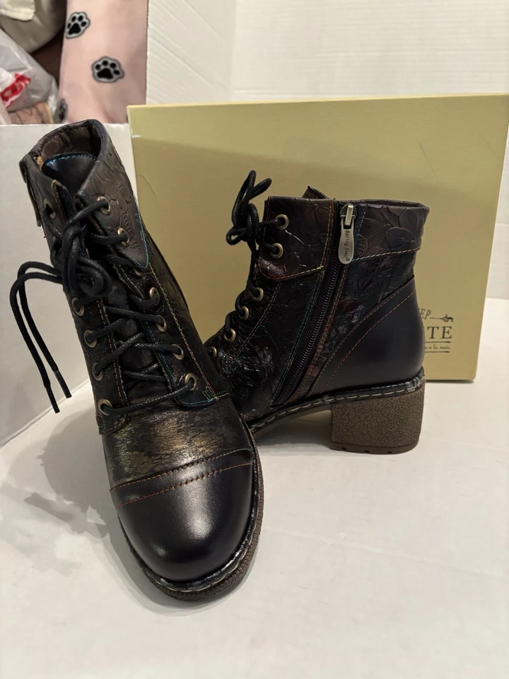 L’Artiste by Spring Step Fallinluv Leather Lace-Up Boots – Black-Multi Sz 6  057 - Image 3 of 4