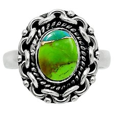 Natural Blue Turquoise in Green Mohave 925 Sterling Silver Ring Size 7 USA