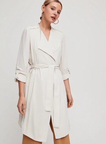 BABATON Aritzia Silky Flowy Modern Belted Trench Coat In Beige Cream Size XXS/XS