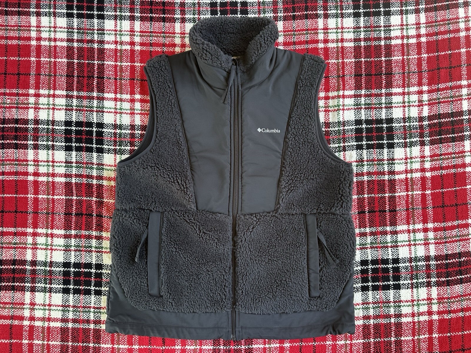 Columbia Mens Large Black Hakatai Sherpa Fleece Full Zip Hybrid Vest Jacket L