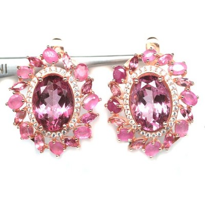 Thai Handgefertigt 9 x 12 Mm. Pink Mystic Topas,Rosa & Zirkon Statement Ohrringe