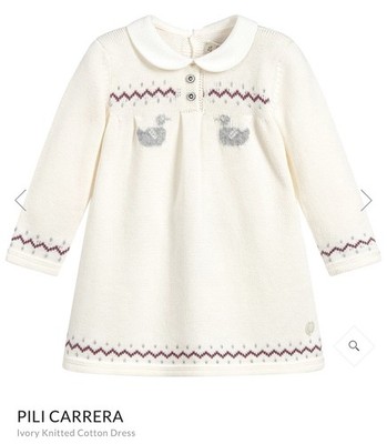 Pili Carrera Baby Girl Ivory Knit Duck Dress