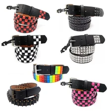 Punk Rock Silver Black Metal Rivets Pyramid Studs Black Leather Belt w/ Buckle