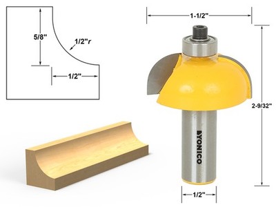 1/2'' Radius Cove Edge Forming Router Bit - 1/2'' Shank - Yonico 13156