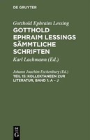 Johann Joachim Eschenburg | Kollektaneen Zur Literatur, Band 1: A - J | Buch