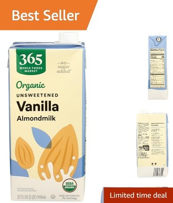 Organic Unsweetened Vanilla Almond Milk 32 Fl Oz Natural Dairy-Free Drink