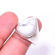 White Howlite - United States 925 Sterling Silver Ring S.9.5 R20, Christmas Gift