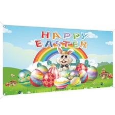 Happy Easter Day Backdrop Banner 78 x 43 inch Large Sky Blue