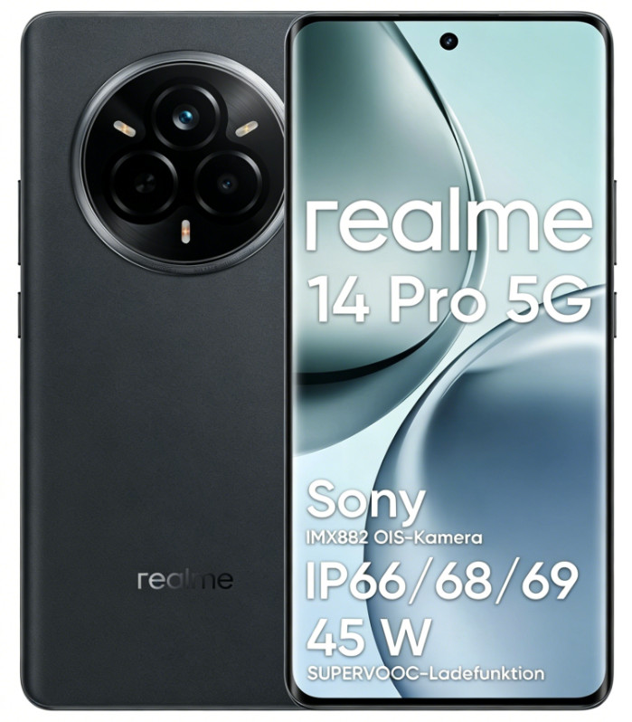 Unlocked realme 14 pro 5G Smartphone 12+ 512GB IP69 6,77" 120 Hz 5260 mAh Grey