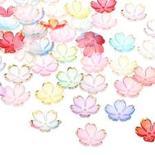 50 Pcs Gold-Plated Acrylic Cherry Blossom Flower Beads, Multicolored