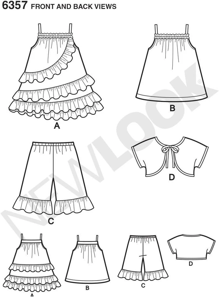 New Look Sewing Pattern 6357 Toddlers Girls ½ - 4 Dress Top Bolero Ruffled Short - image 3 of 4