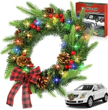 Moveland 14" LED Car Christmas Wreath, 24 Colors Pre-Lit, Grill Ornament, Xma...