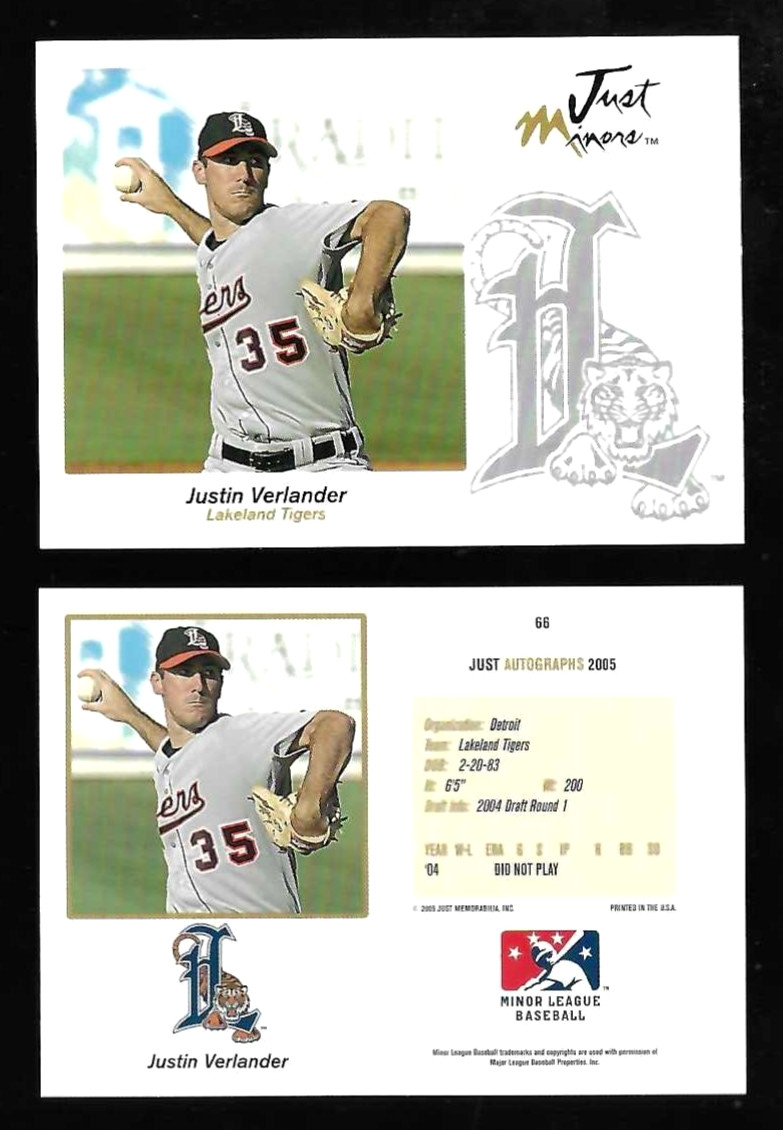JUSTIN VERLANDER Lakeland / Detroit Tigers 2005 Just Minors Rookie Card #66 RC