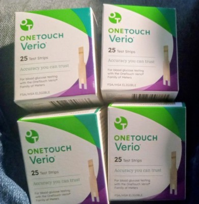 One Touch Verio 4 boxes of 25 test strips exp. 07/31/26 & 100 Lancets 