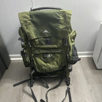 High Sierra Bobcat 50 hiking bag pack Metal Frame Nylon Green Hip Belt Pockets
