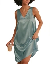 Ekouaer Women's Sleeveless Tank Nightgowns Silk Slip Dress Sleepwear Wide Strap