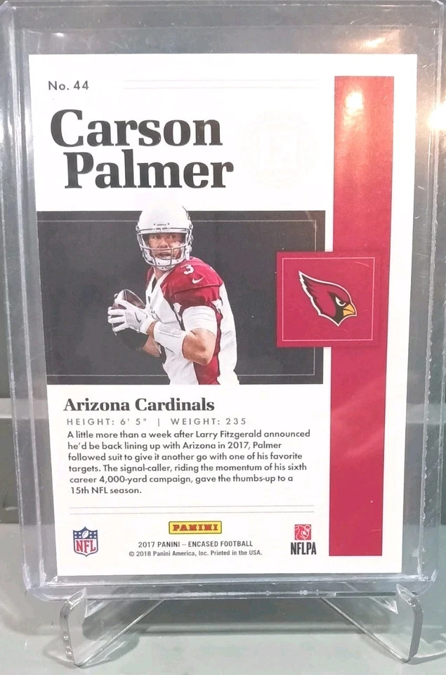 2017 Panini Encased - Carson Palmer Platinum Base #44 True 1/1 Arizona Cardinals - Image 2 of 2