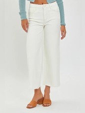 Women  s Wide Leg Cream Jeans with Raw Hem