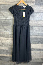 Boden Maxi Dress Size UK 10 Black Tulle V Neck Ruffle Gothic Wedding Party Event
