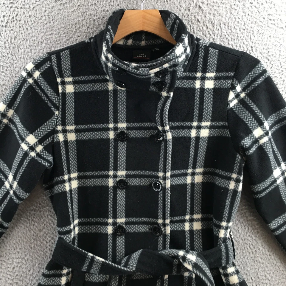 Chaqueta Ike Behar Chaquetón Mujer XL Negra A Cuadros Cinturón Simulado Cuello Botón Delantero Foto 2 de 4