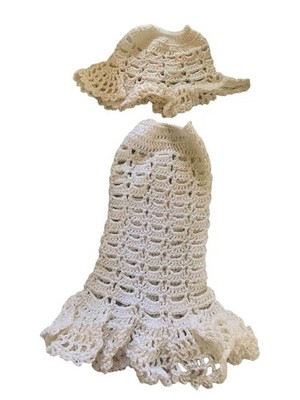 Vintage Hand-Crocheted Barbie Skirt Poncho Cream Delicate Pattern Doll Clothes