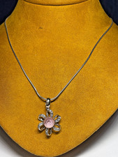 925 Silver Girls Pink Daisy Flower Pendant/Necklace 7.5g 16in